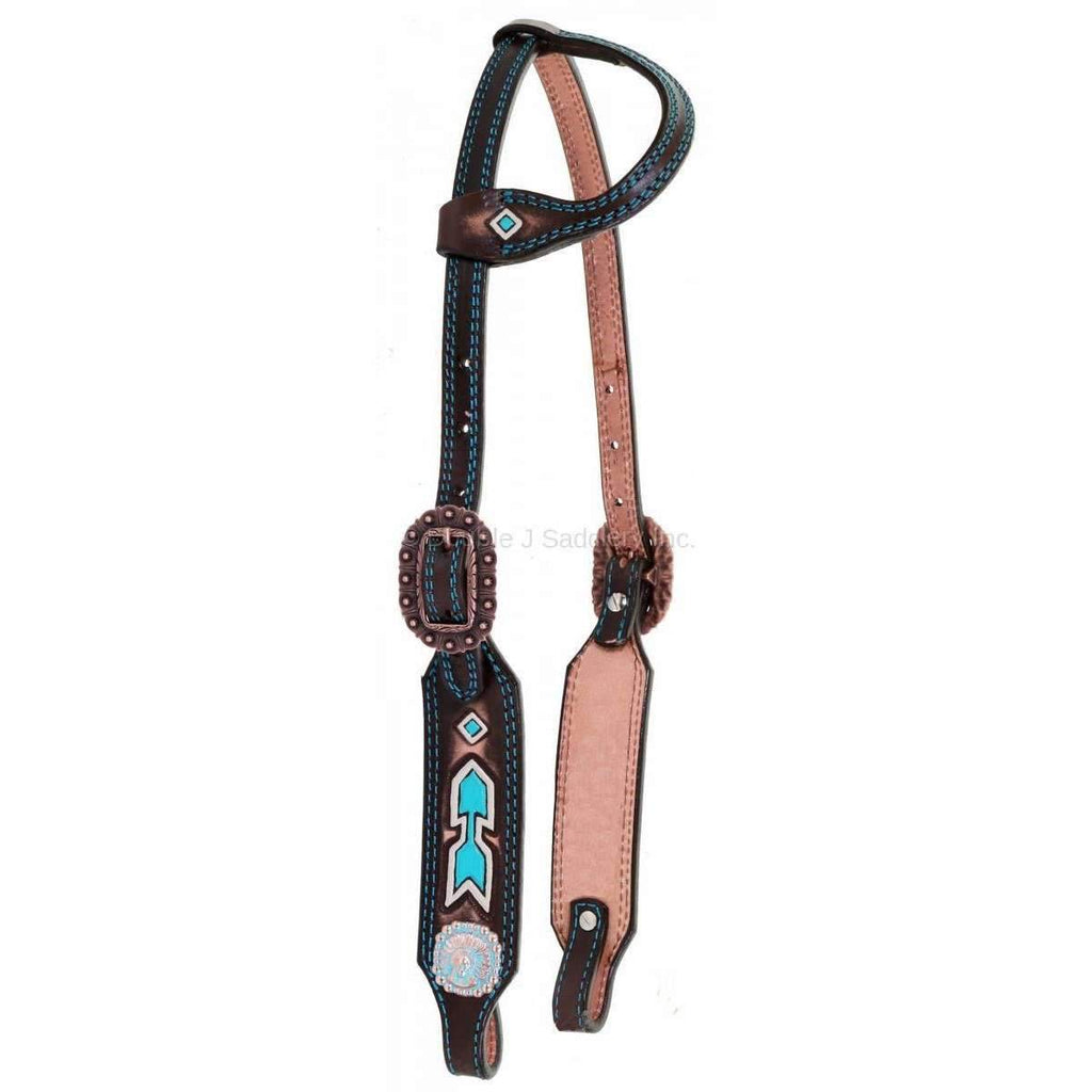 H934A - Brown Vintage Tooled Single Ear Headstall - Double J Saddlery