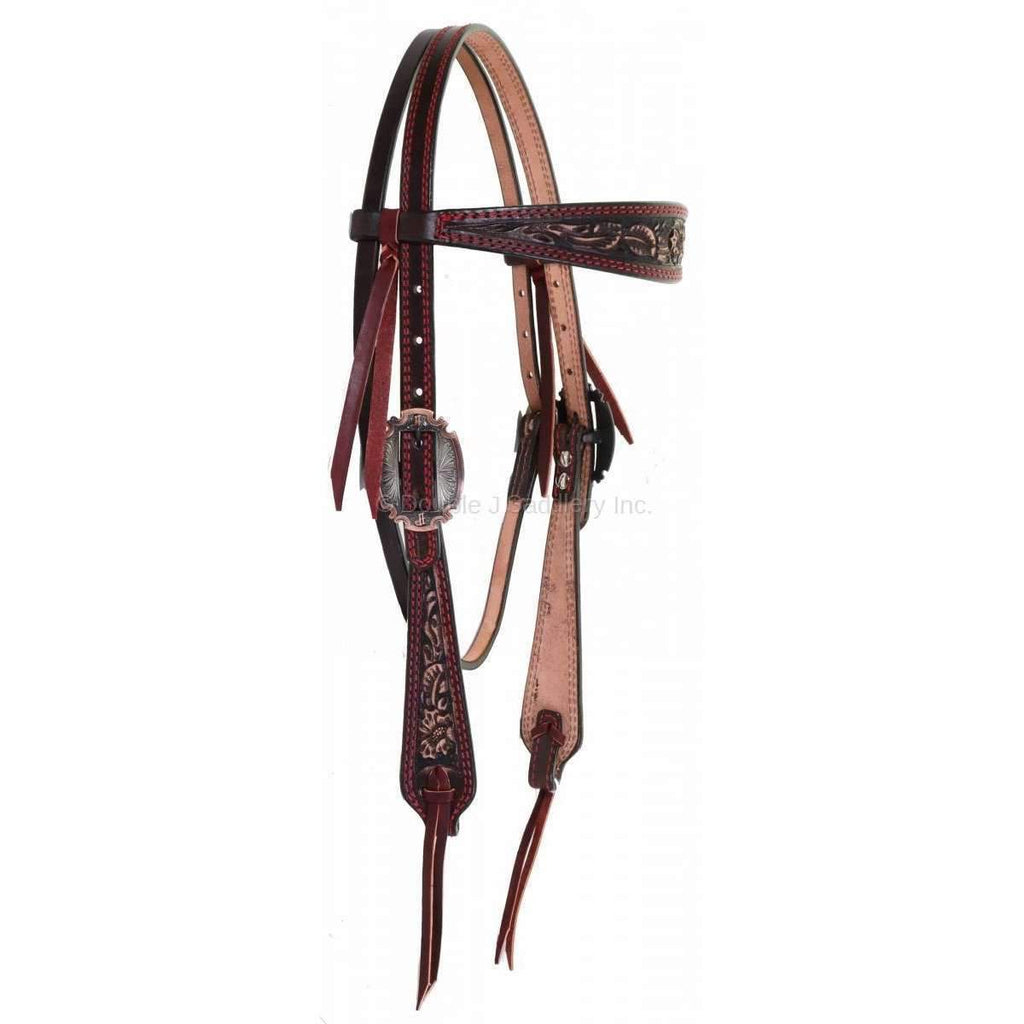 H935 - Brown Vintage Tooled Headstall - Double J Saddlery
