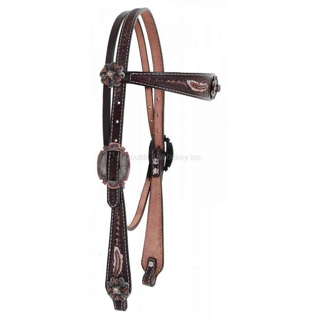 H936 - Brown Vintage Tooled and Painted Headstall - Double J Saddlery