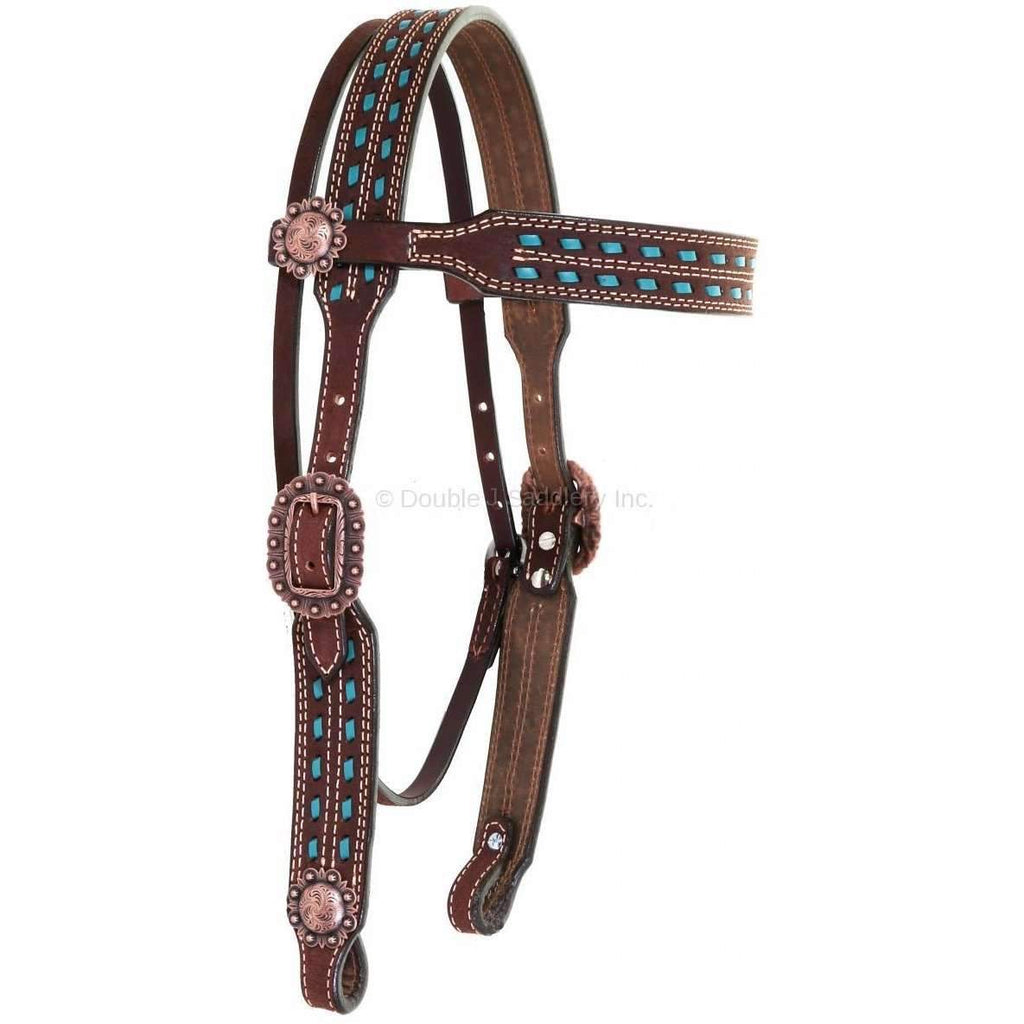 H939 - Brown Rough Out Buck Stitched Headstall - Double J Saddlery