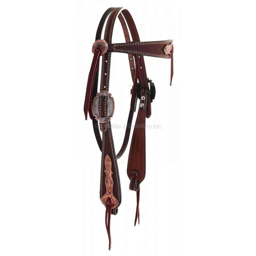 H941A - Brown Rough Out Tooled Overlay Headstall - Double J Saddlery