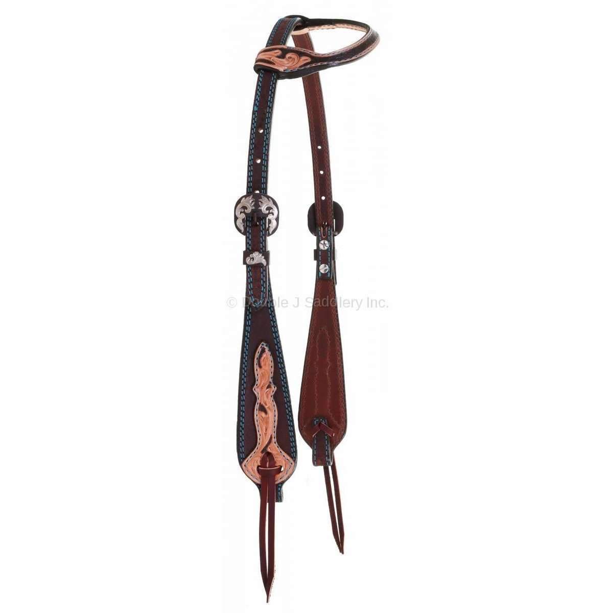 H943A - Brown Rough Out Tooled Single Ear Headstall - Double J Saddlery