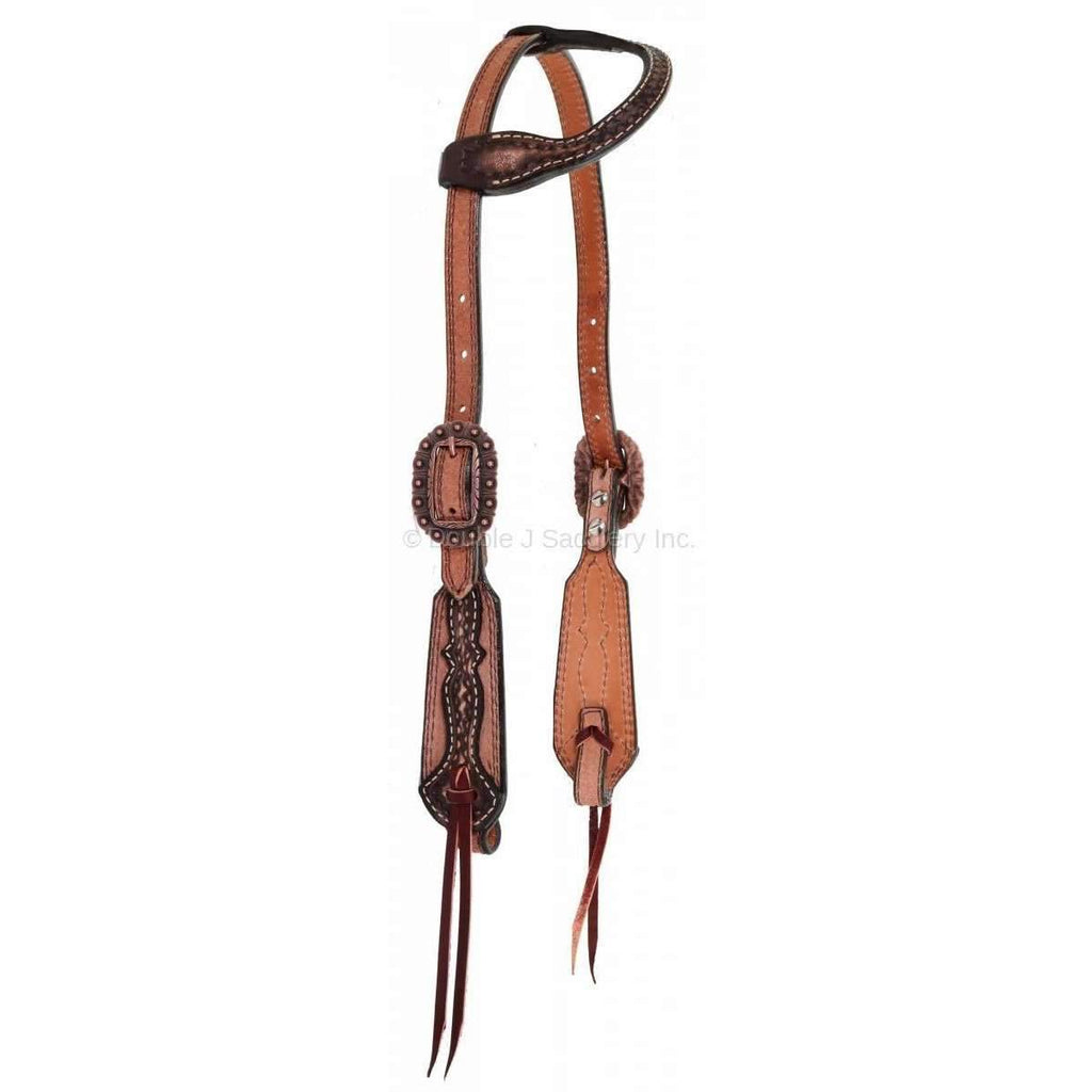 H944 - Natural Rough Out Tooled Single Ear Headstall - Double J Saddlery