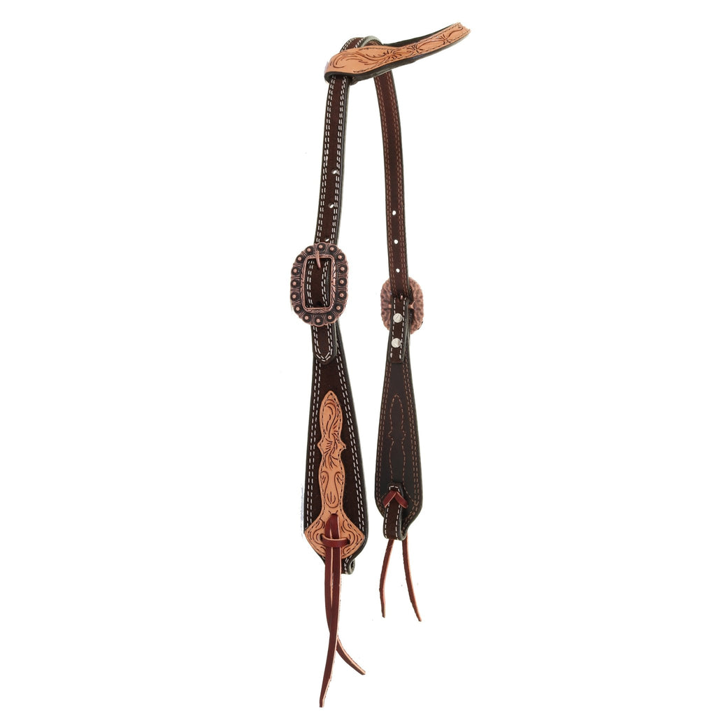 H945A - Brown Rough Out Tooled Single Ear Headstall - Double J Saddlery