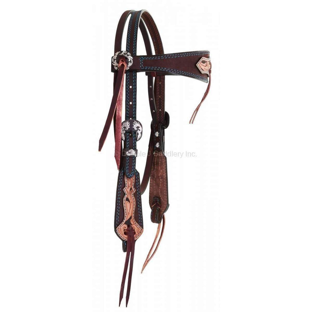 H949 - Brown Rough Out Tooled Overlay Headstall - Double J Saddlery
