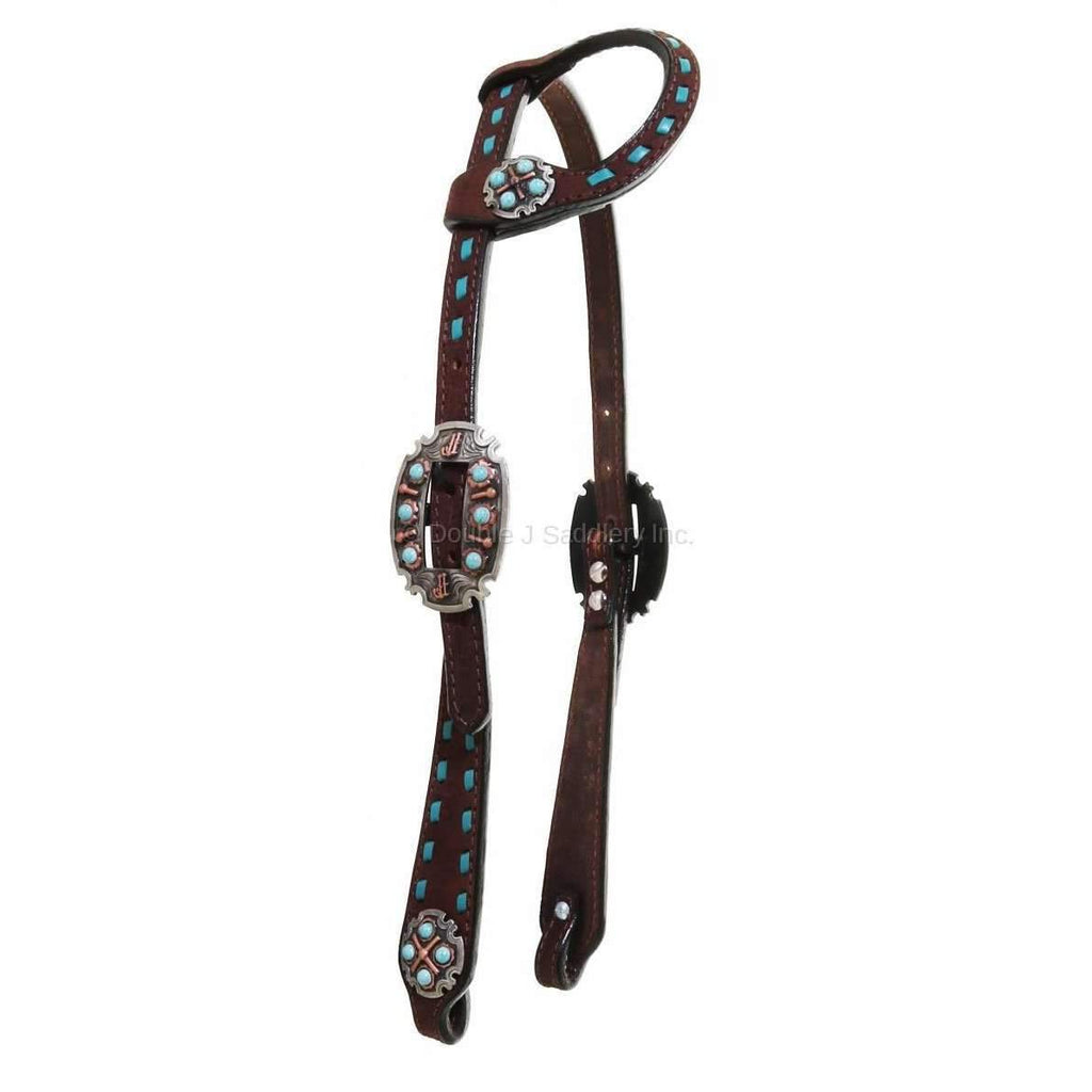 H975 - Brown Rough Out and Buck Stitched Single Ear Headstall - Double J Saddlery