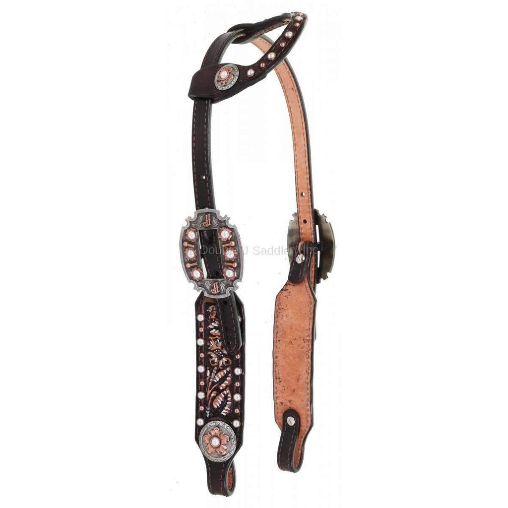 H993F - Brown Vintage Tooled Single Ear Headstall - Double J Saddlery