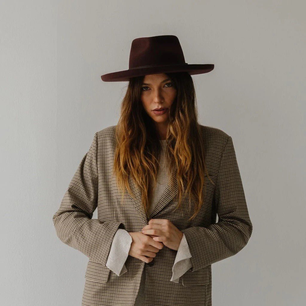 HAT31 - The Luca - Pencil Brim Teardrop Fedora - Dark Cherry - Double J Saddlery