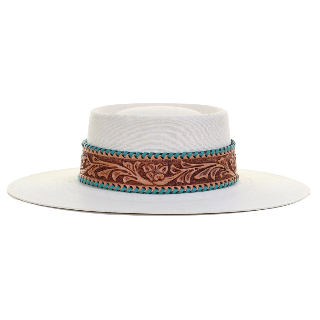 Hat Band Tooled Leather Western Floral Design. 