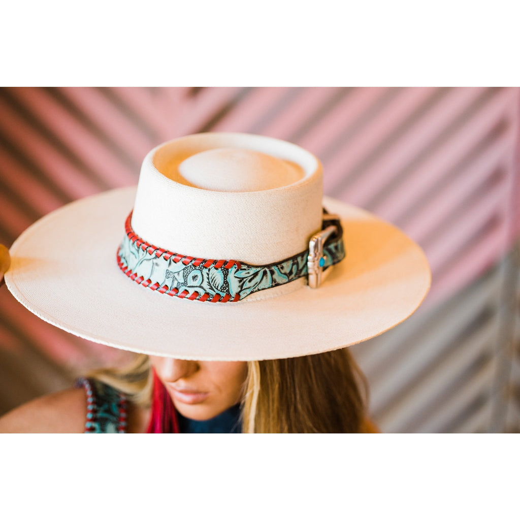 HATB04 - Turquoise Antique Floral Hat Band - Double J Saddlery