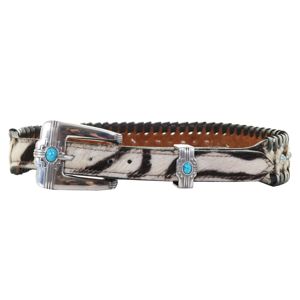 HATB07A - Zebra Cowhide Studded Hat Band - Double J Saddlery