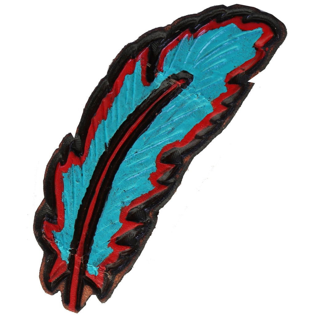 HATBROOCH03 - Turquoise and Red Feather Hat Brooch - Double J Saddlery