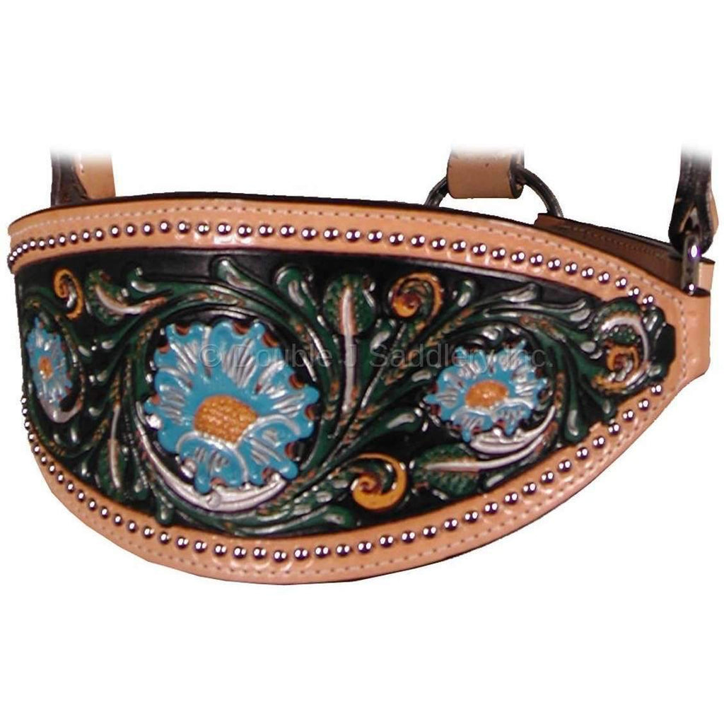 HBH09 - Skirting Leather Painted Tooled Bronc Halter - Double J Saddlery