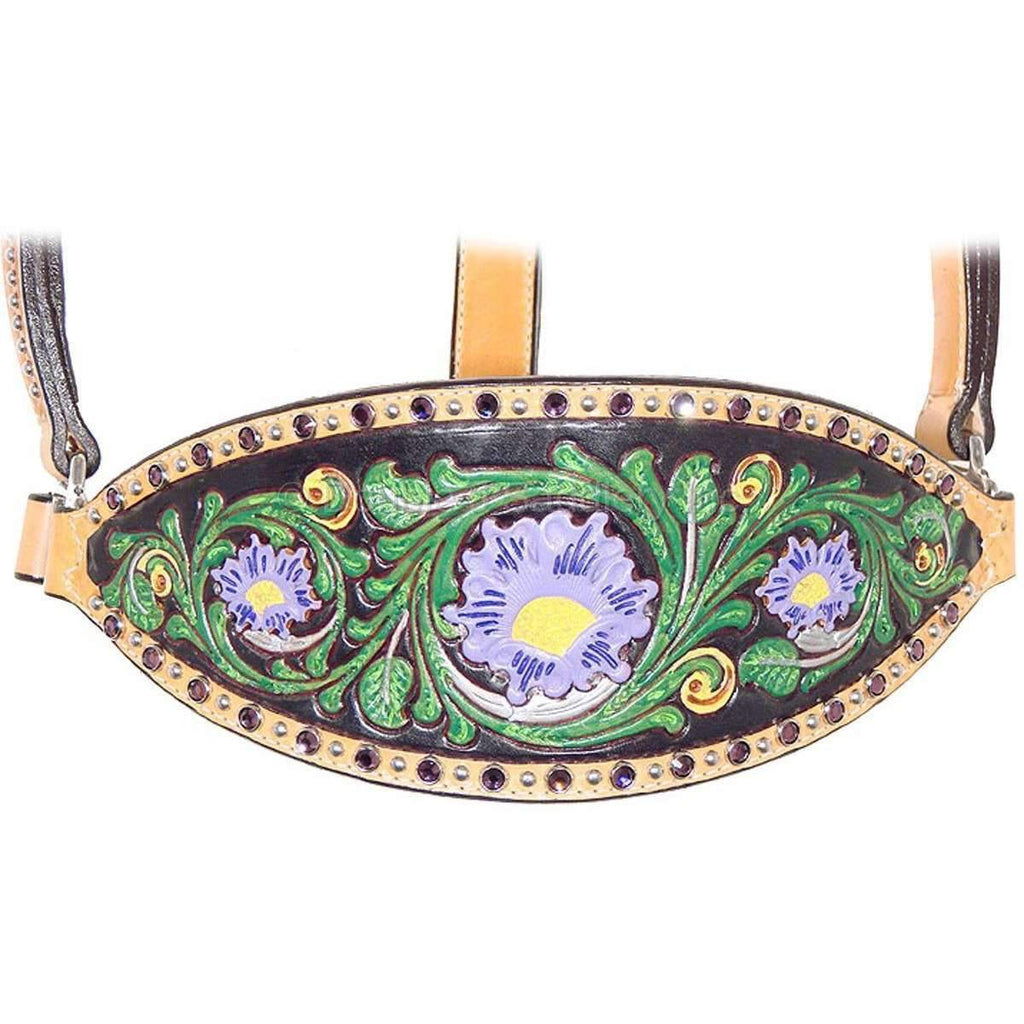 HBH18 - Hand-Tooled and Painted Crystal Halter - Double J Saddlery