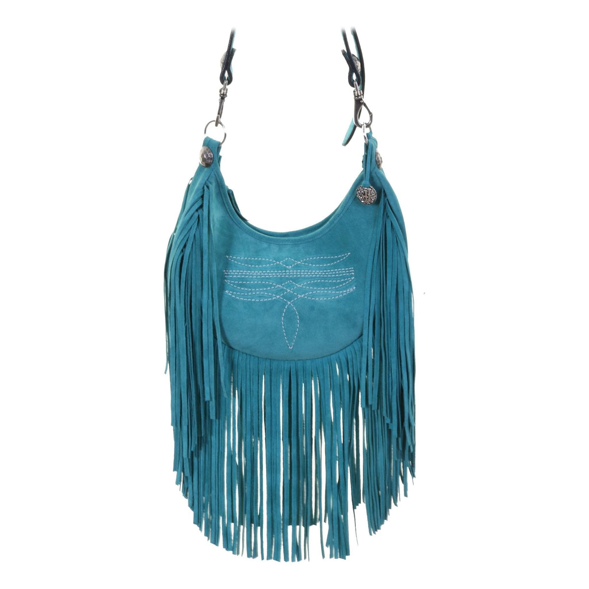 Wool and leather hobo bag, Rancho Arroyo Aqua wool, boho  NWOT Unique Artsy TieDye Aqua Fabric with Brown Leather Trim Hobo Bag main image 2