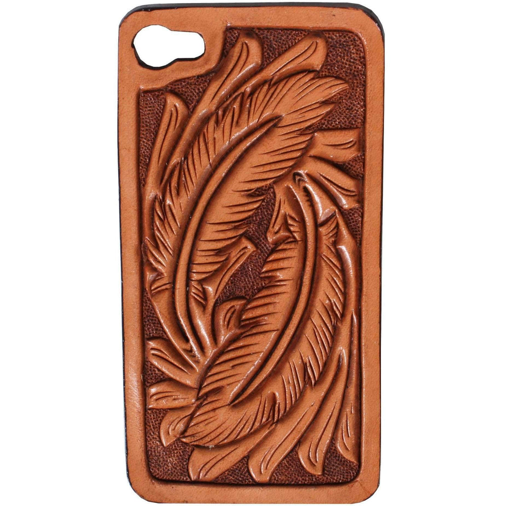HPC20 - Natural Leather Feather Tooled iPhone Case - Double J Saddlery