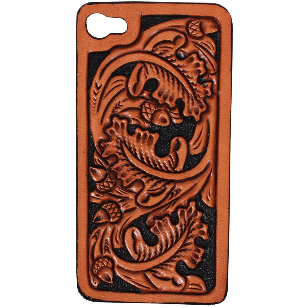 HPC21A - Natural Leather Tooled iPhone Case - Double J Saddlery