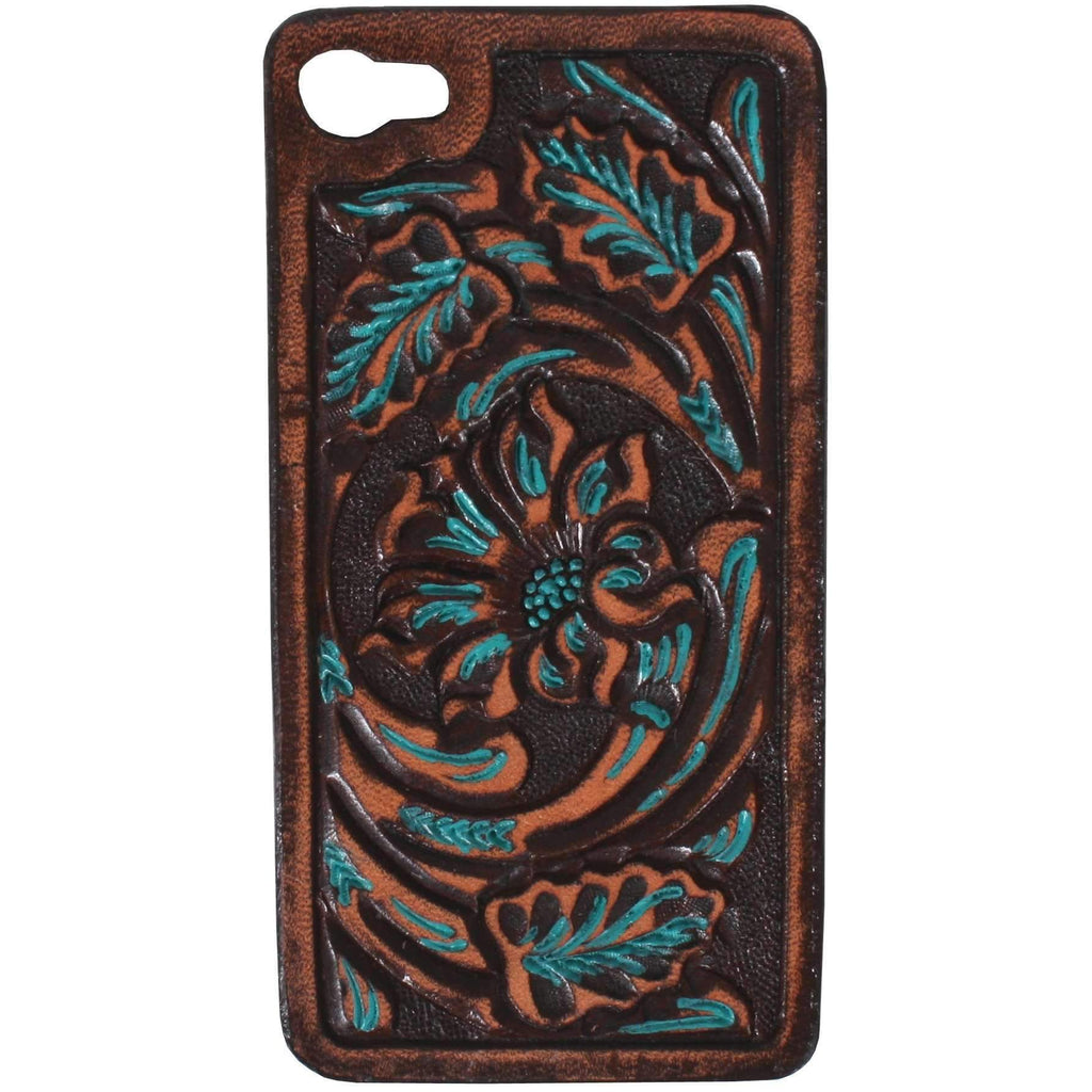 HPC28 - Brown Vintage Floral Tooled iPhone Case - Double J Saddlery