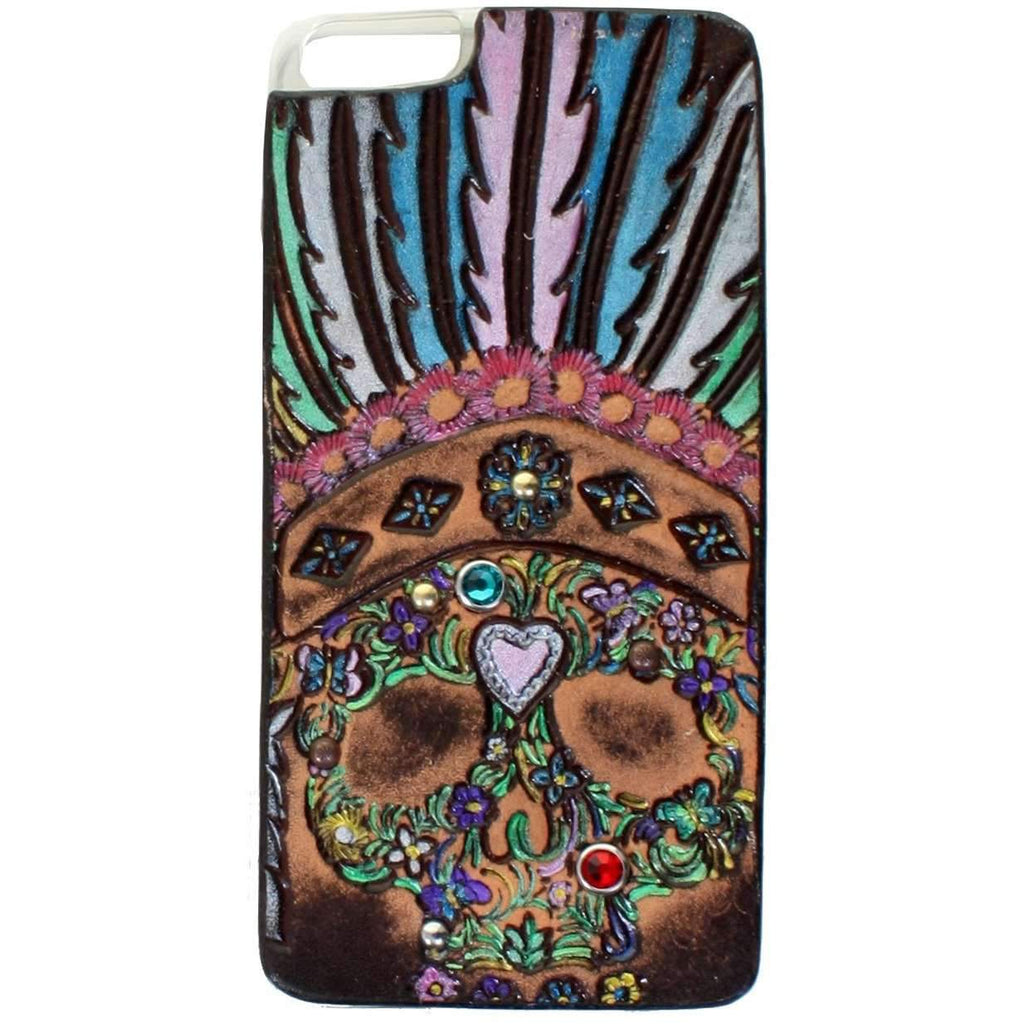 HPC52A - Painted Feather Skull iPhone Case - Double J Saddlery