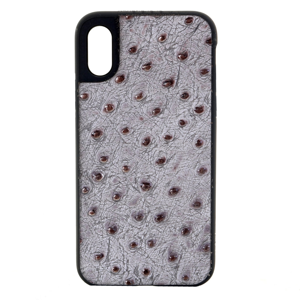 HPC74 - Grey and Copper Ostrich Print Leather iPhone Case - Double J Saddlery