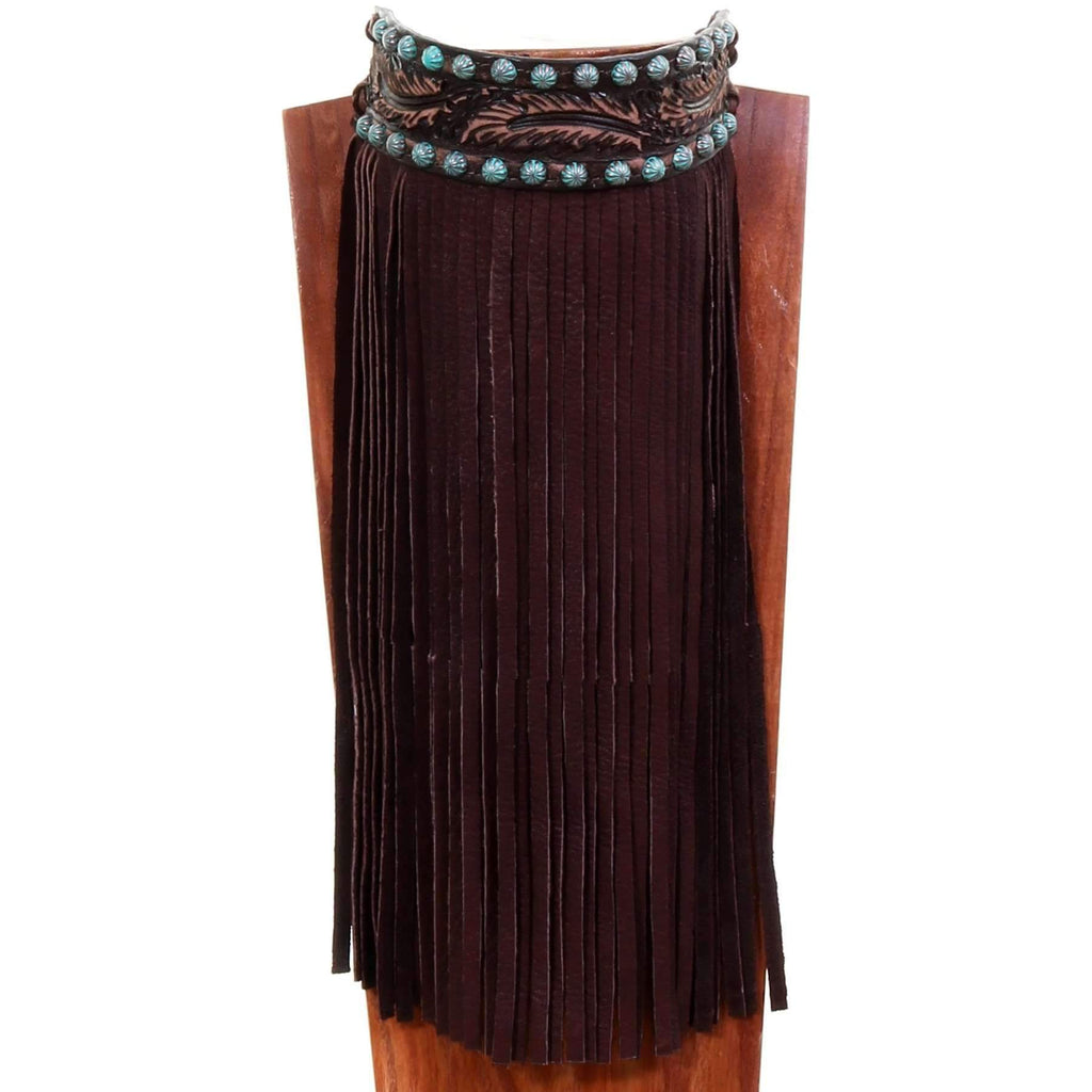 J80 - Brown Vintage Feather Tooled Choker - Double J Saddlery