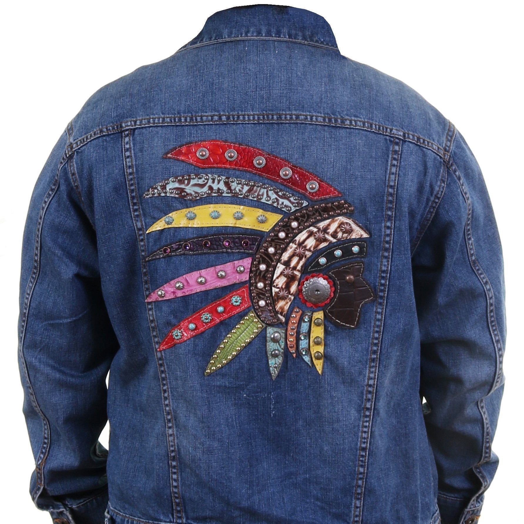 JACKET11C - Denim Jacket with Indian Chief - Double J Saddlery