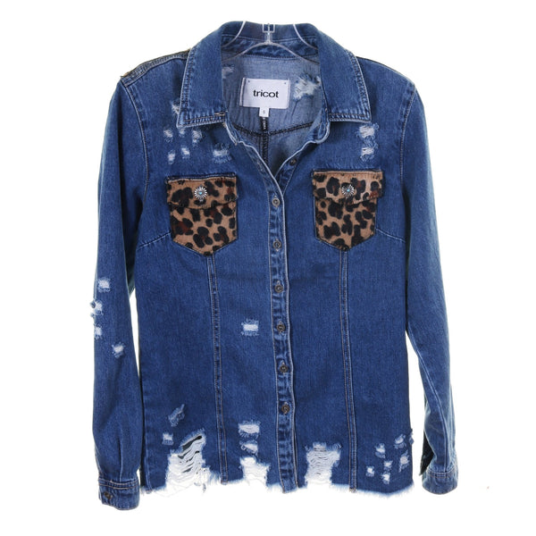 JACKET13 - Denim Jacket with Leopard Hair - Double J Saddlery