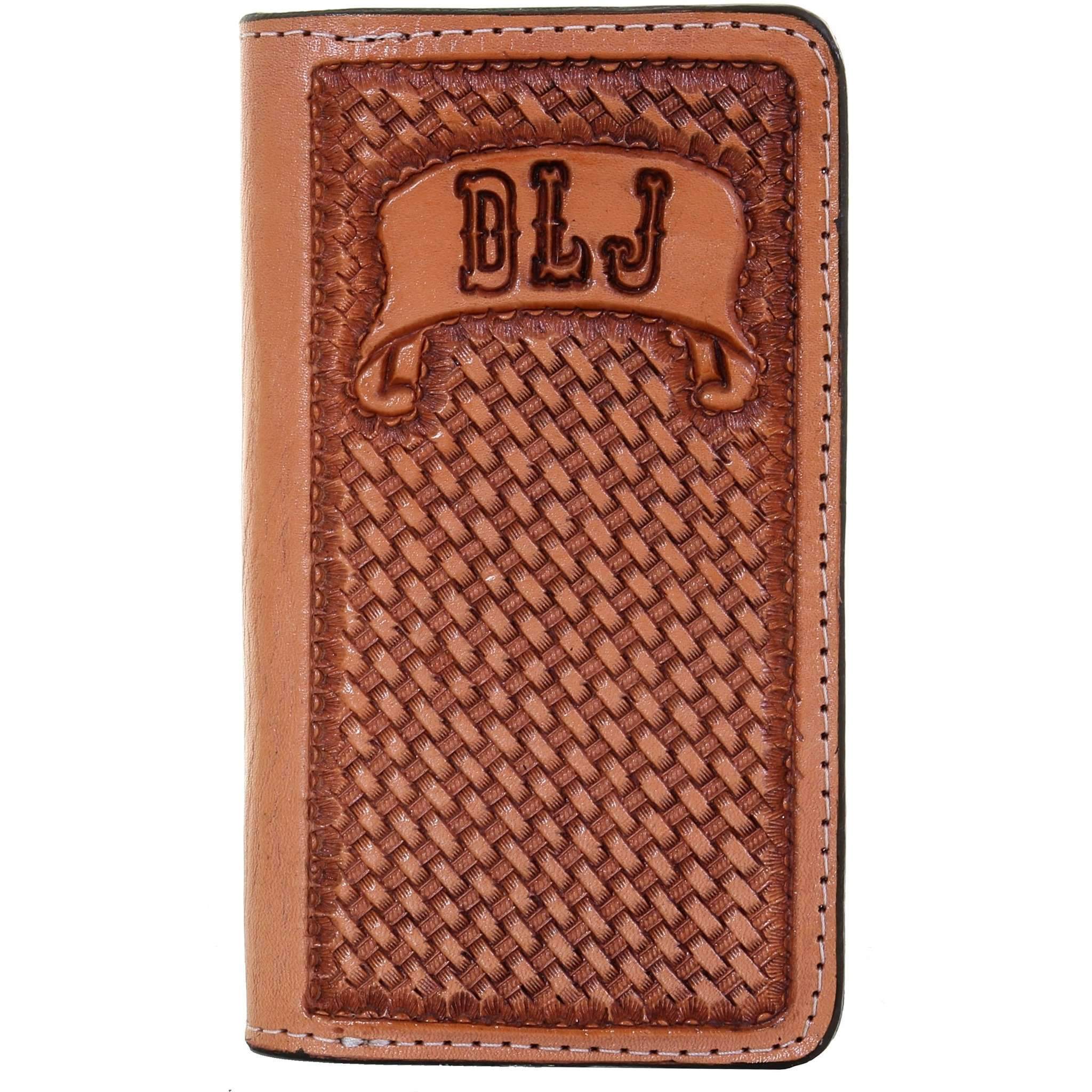 LCPW01 - Natural Leather Tooled Cell Phone Wallet - Double J Saddlery