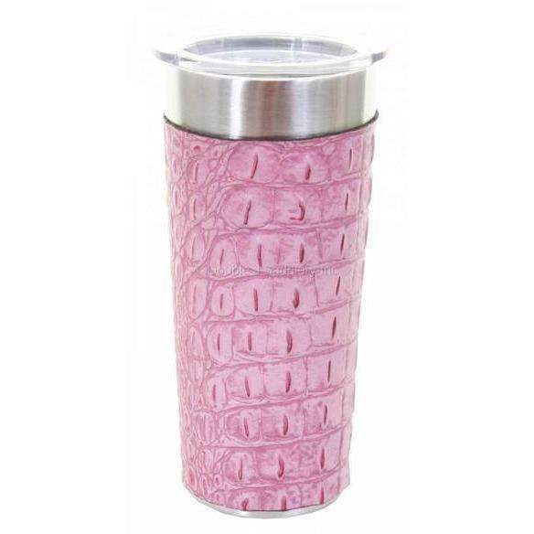 LEATHERWRAP01 - Pink Gator Print Leather Wrap - *EXCLUSIVE PLAQUE OPTIONS - Double J Saddlery