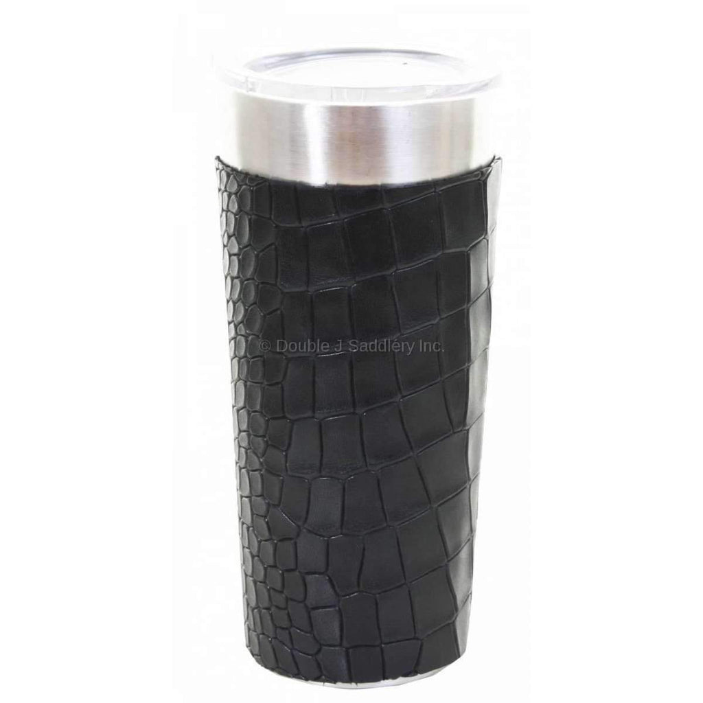 LEATHERWRAP32 - Black Diamond Back Croc Print Leather Wrap - Double J Saddlery