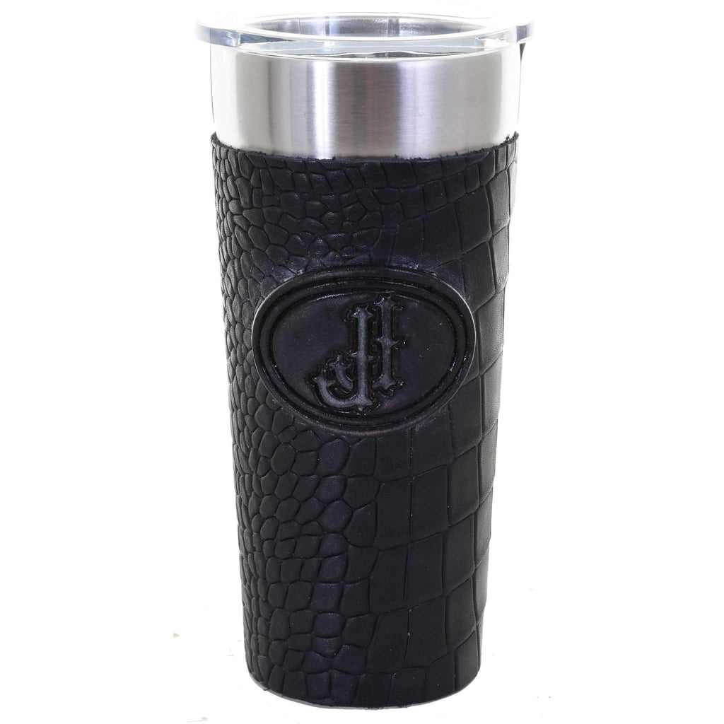 LEATHERWRAP32A - Black Diamond Back Croc Print Leather Wrap and JJ Plaque - Double J Saddlery