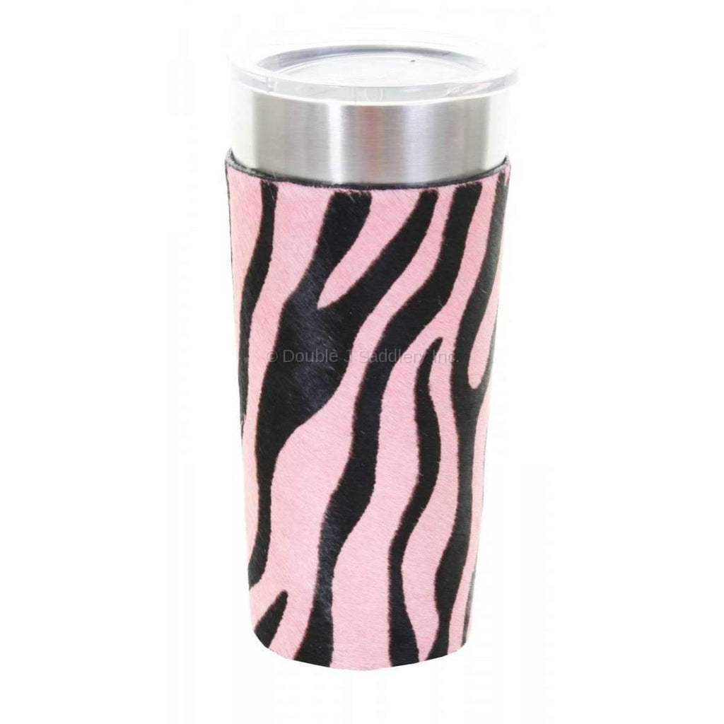 LEATHERWRAP47 - Pink and Black Cowhide Zebra Print Leather Wrap - Double J Saddlery
