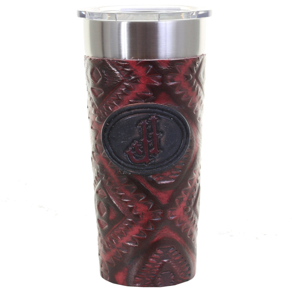 LEATHERWRAP54A - Ruby Pearl Leather Wrap with JJ Plaque - Double J Saddlery