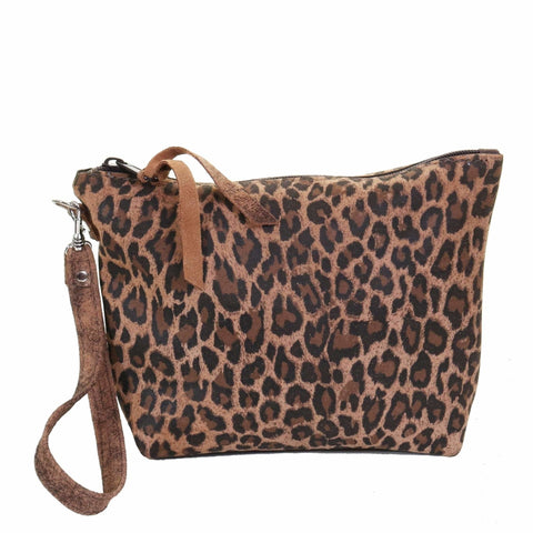 LMP07 - Cheetah Tan Suede Print Makeup Pouch - Double J Saddlery