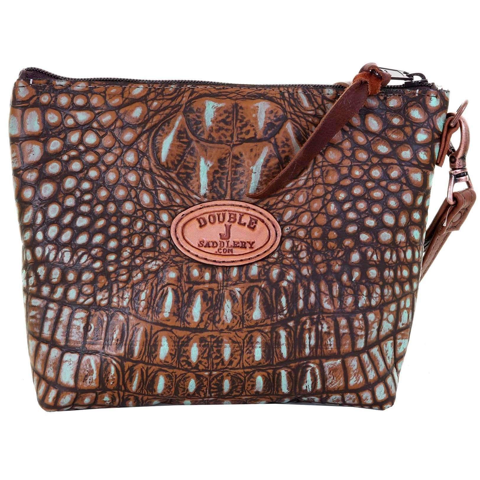 LMP10 - Rustic Patina Croco Print Large Makeup Pouch - Double J Saddlery