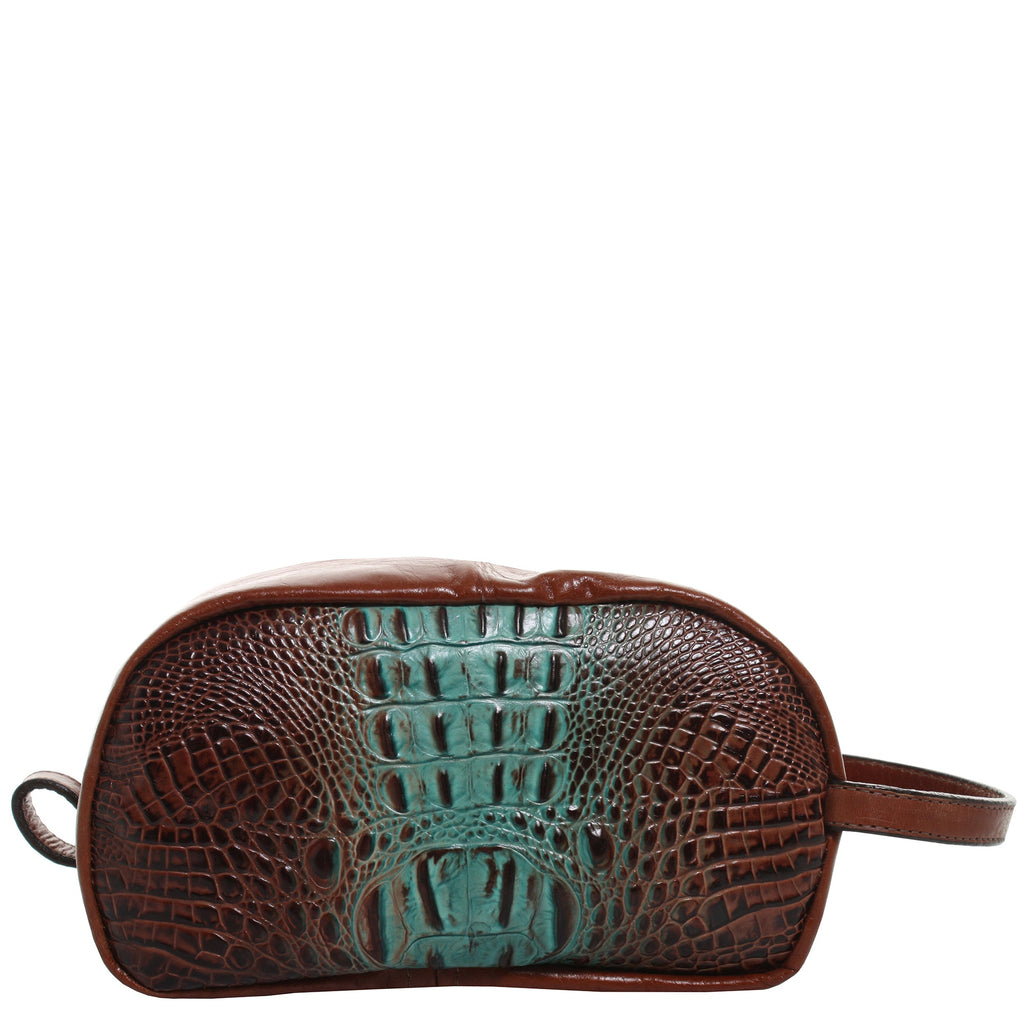 LSK27 - Turquoise/Brown King Crocodile Print Shaving Bag - Double J Saddlery