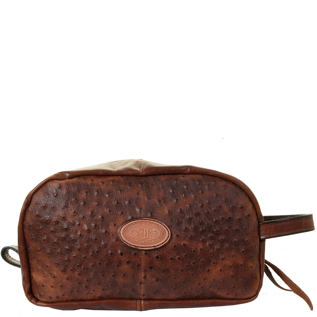 LSK37 - Vintage Cognac Ostrich Print Shaving Bag - Double J Saddlery