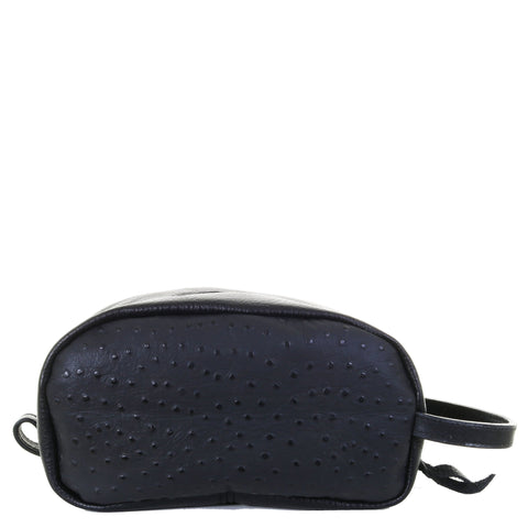 LSK56 - Black Ostrich Print Leather Shaving Bag - Double J Saddlery