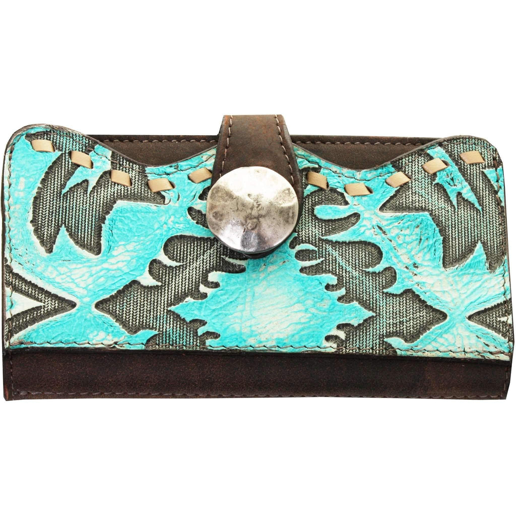 LW188 - Brown Bomber and Laredo Turquoise Ladies Wallet - Double J Saddlery