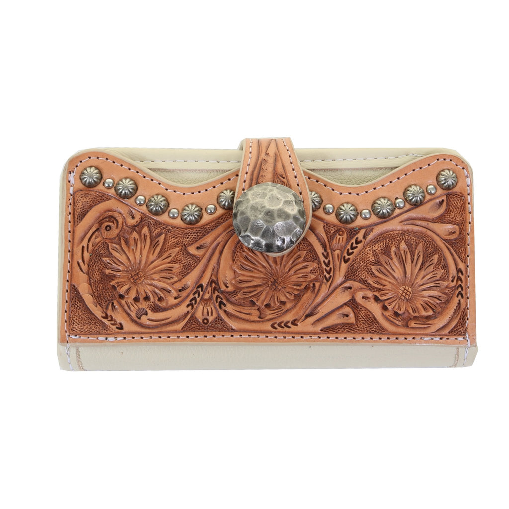 LW226 - Egg Shell Daisy Tooled Ladies Wallet - Double J Saddlery