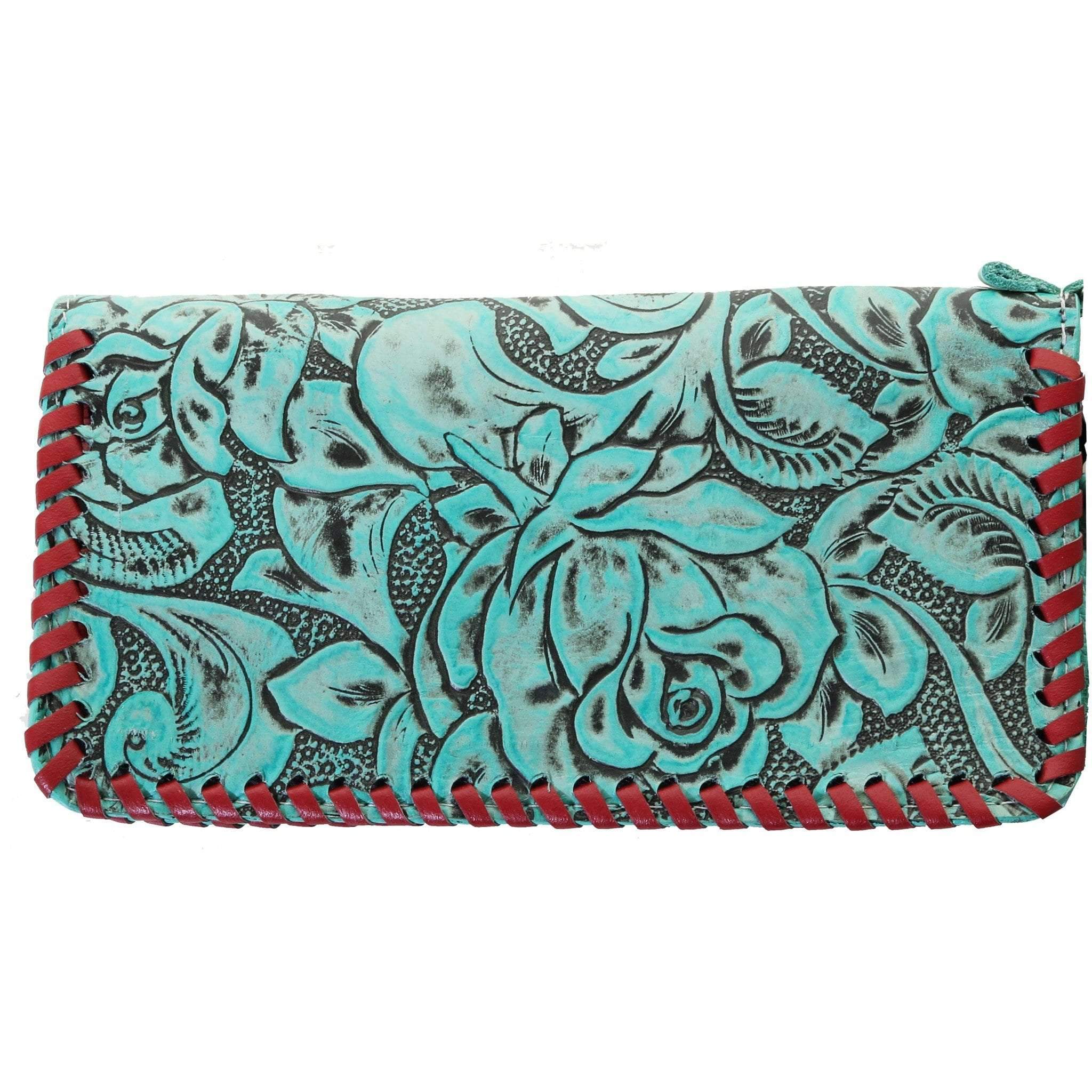 LZW14 - Turquoise Antique Floral Ladies Zipper Wallet - Double J Saddlery