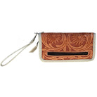 LZW18 - Natural Leather Daisy Tooled Ladies Zipper Wallet - Double J Saddlery