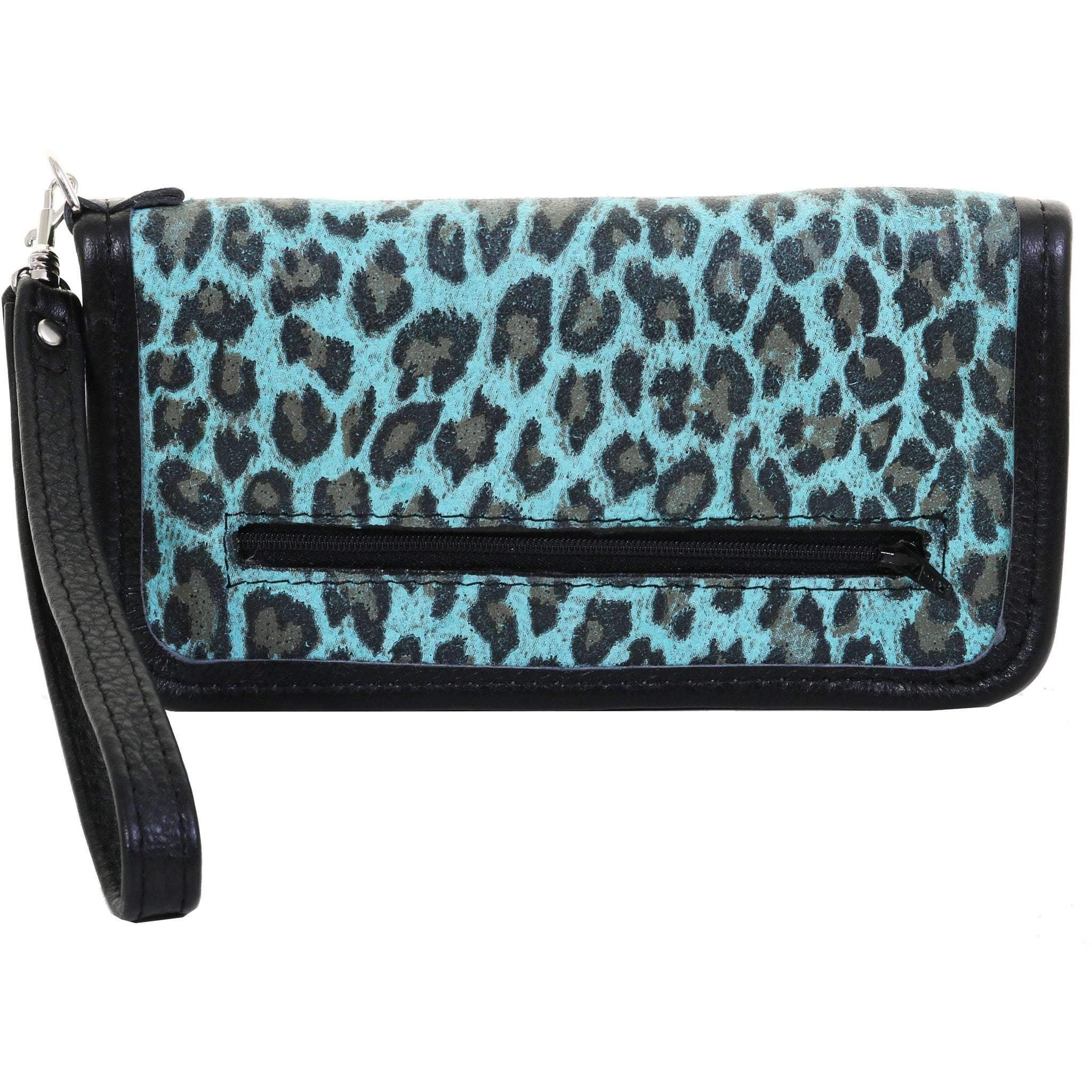 LZW19 - Cheetah Turquoise Suede Print Ladies Zipper Wallet - Double J Saddlery