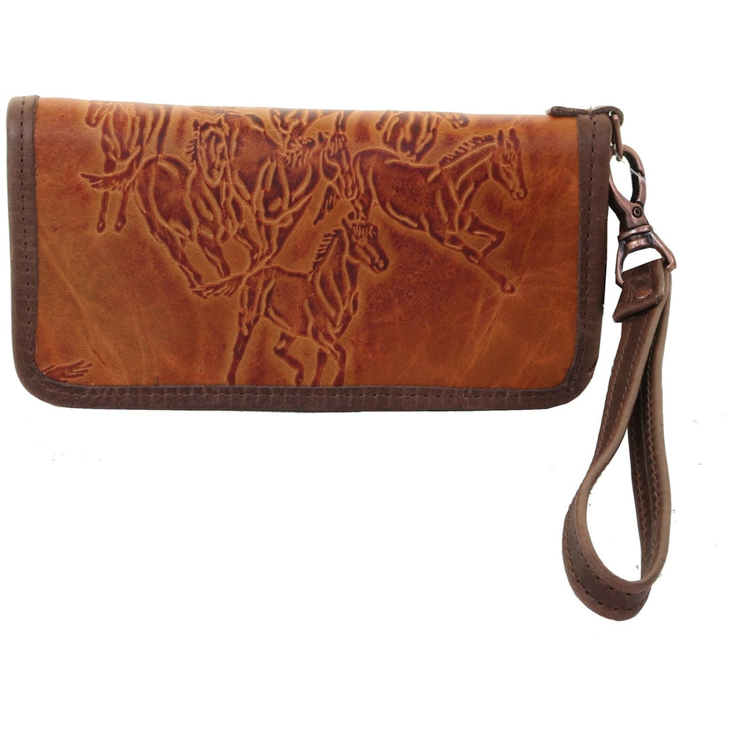 Galloping Horse Leather Wallet - Tan Brown With Embossed Design