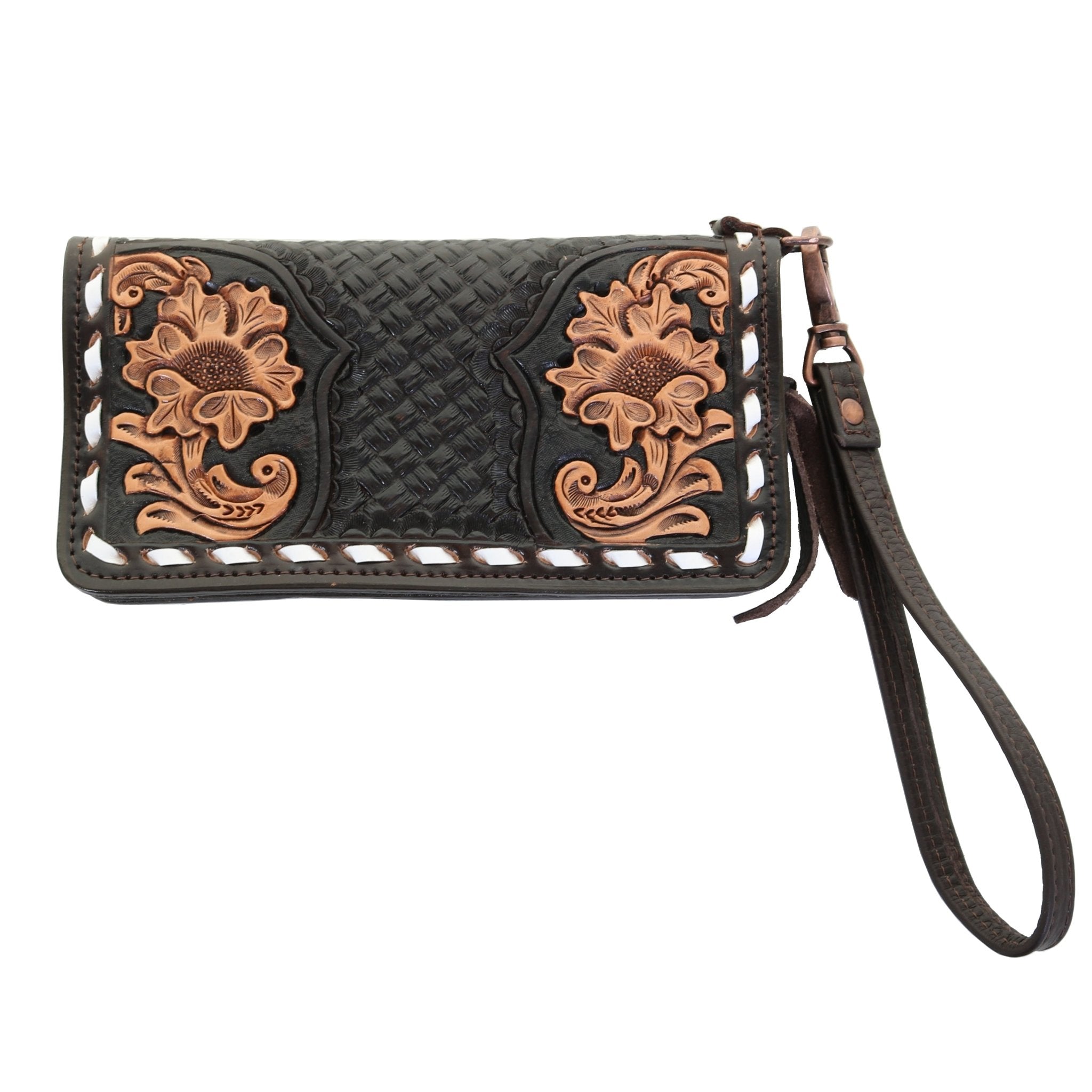 LZW52 - Floral Tooled Zipper Wallet - Double J Saddlery