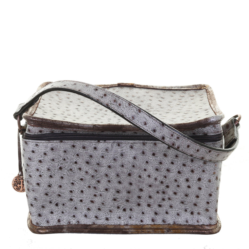 MB44 - Grey and Copper Metallic Ostrich Print Makeup Tote - Double J Saddlery
