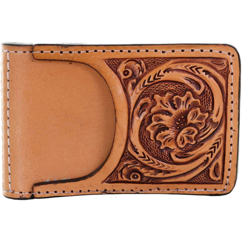 MC03B - Natural Tooled Pocket Money Clip - Double J Saddlery