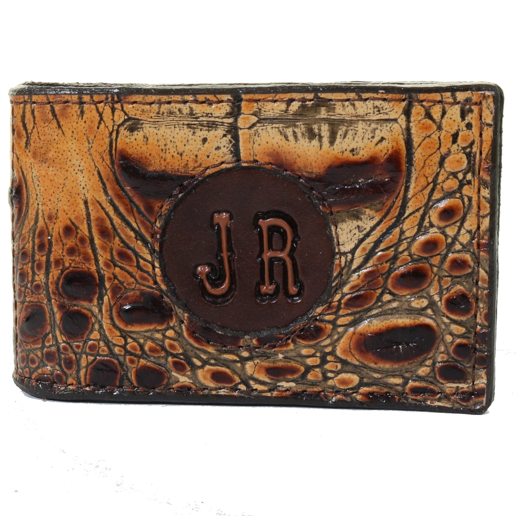 MC154C - Savannah Hornback Gator Print Money Clip w/ Initials - Double J Saddlery