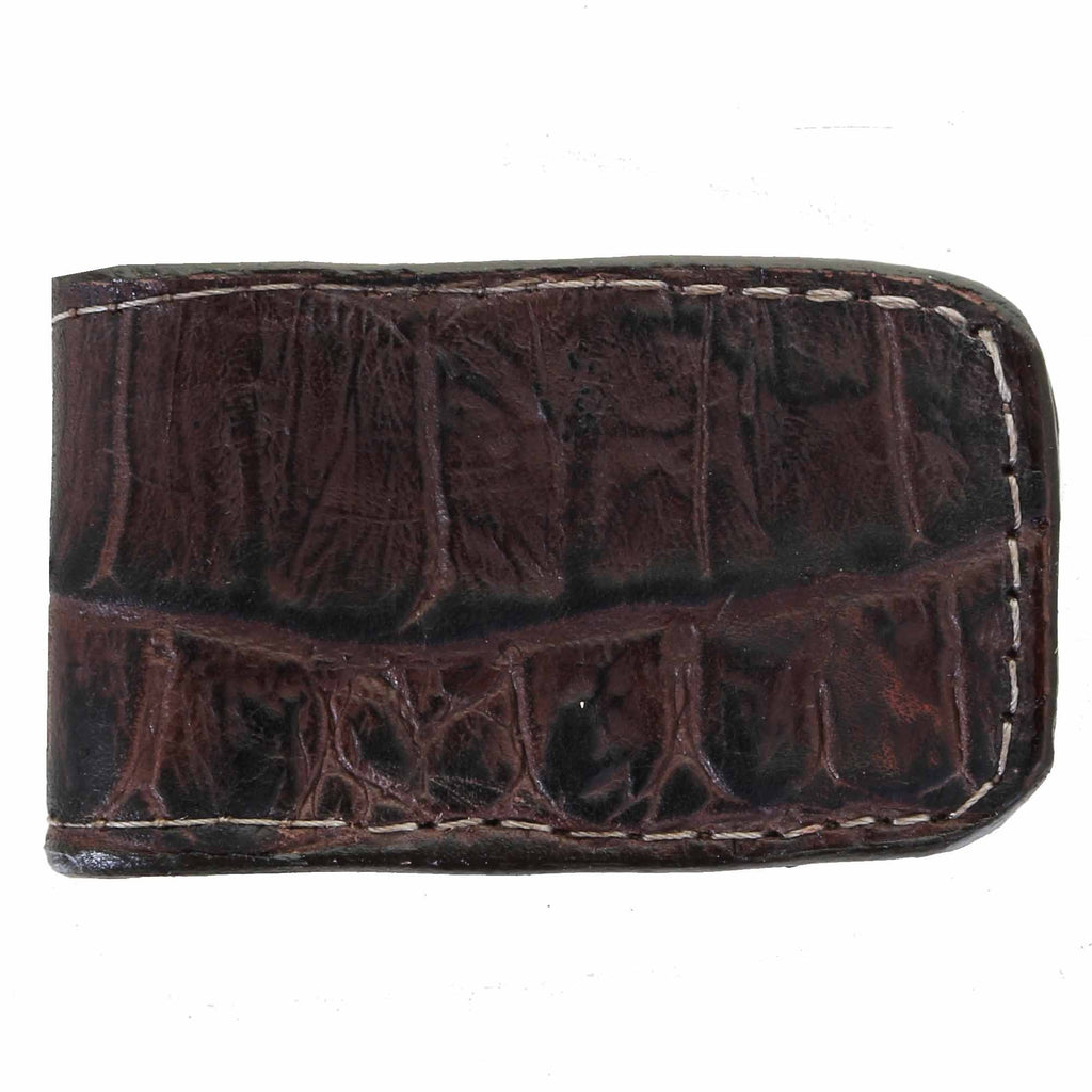 MCM16 - Knife Tail Brown Gator Print Magnetic Money Clip - Double J Saddlery