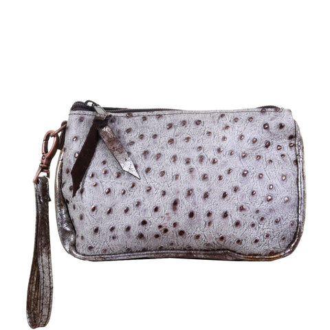 MPG109 - Grey and Copper Ostrich Print Makeup Pouch - Double J Saddlery